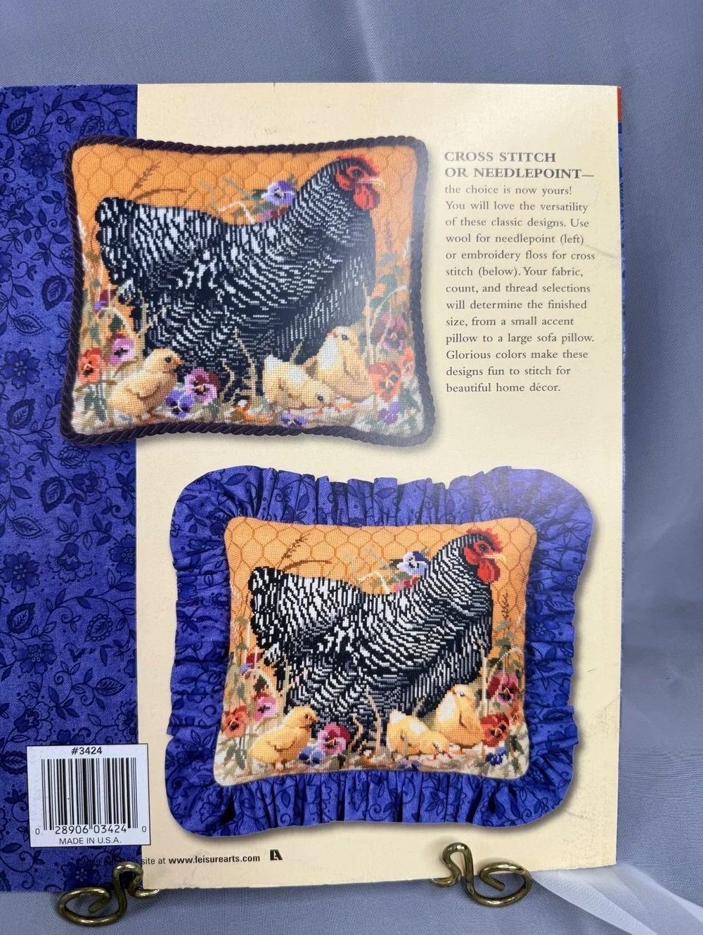 Rooster & Hen Cross Stitch Pattern Book Farmhouse Chicken Needlepoint 3424